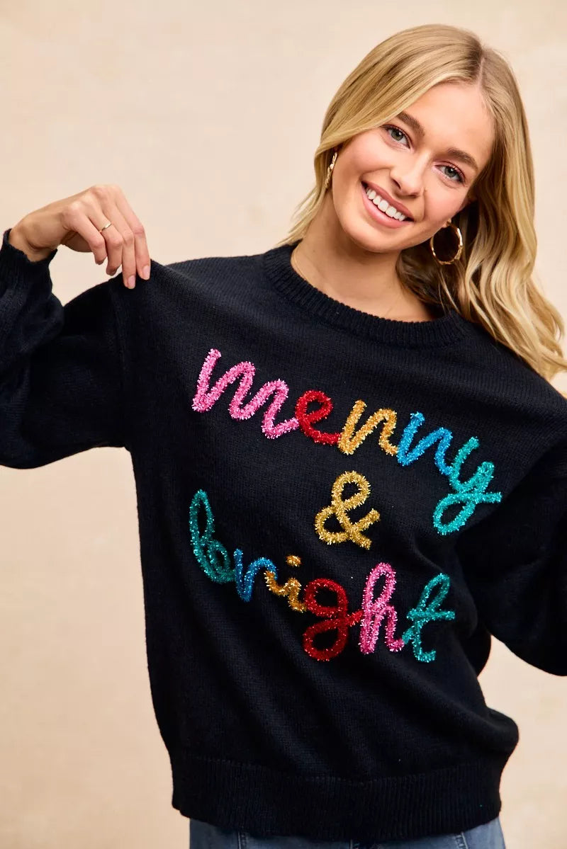 BiBi Tinsel Lettering Christmas Sweater