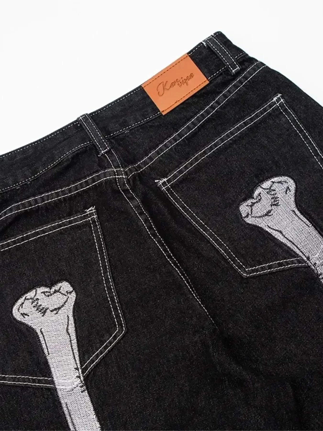 Men's Skeleton Embroidered Straight Leg Jeans