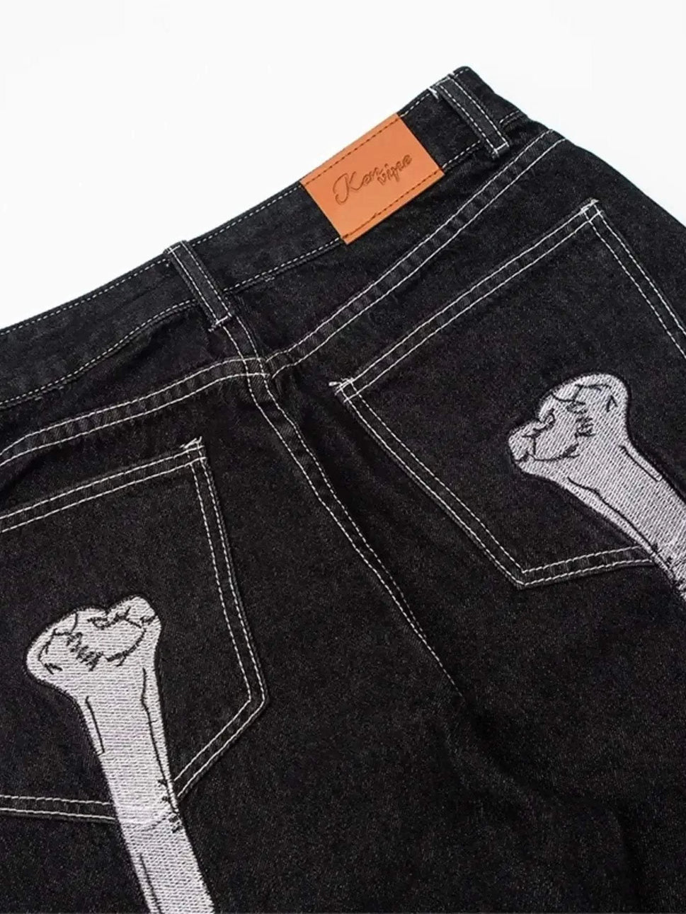 Men's Skeleton Embroidered Straight Leg Jeans