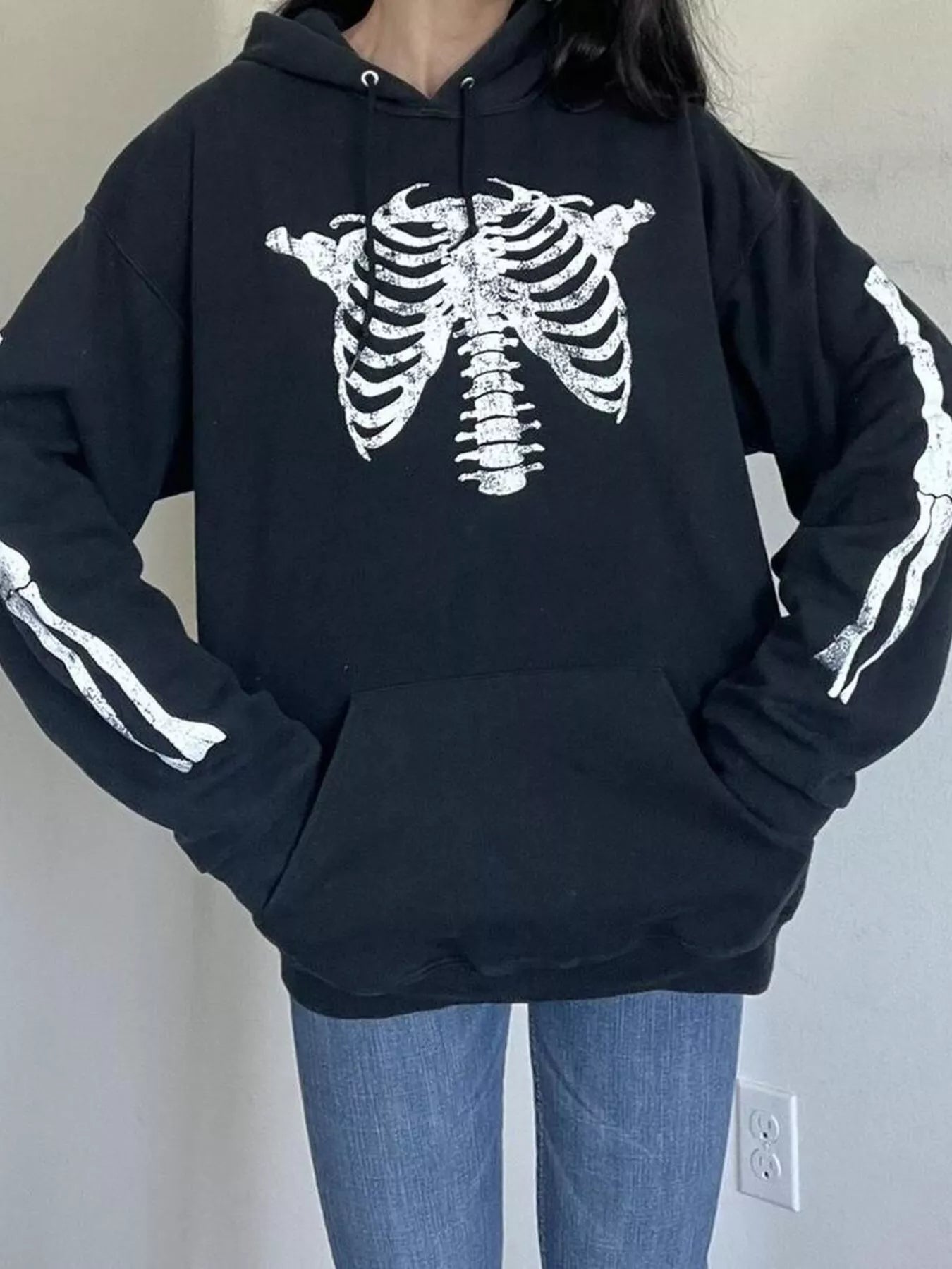 Drawstring Skeleton Long Sleeve Hoodie