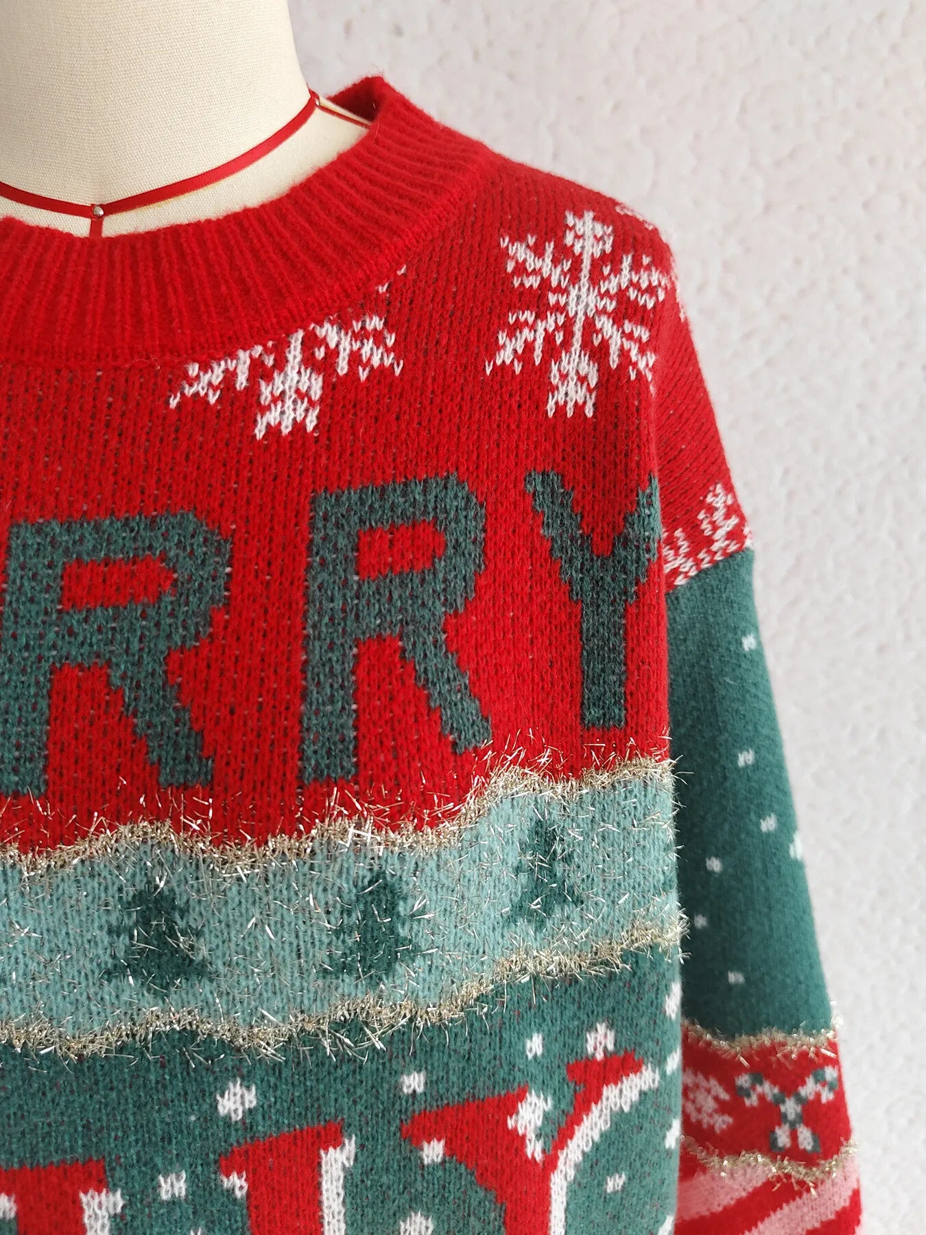 Christmas Letter Round Neck Long Sleeve Sweater