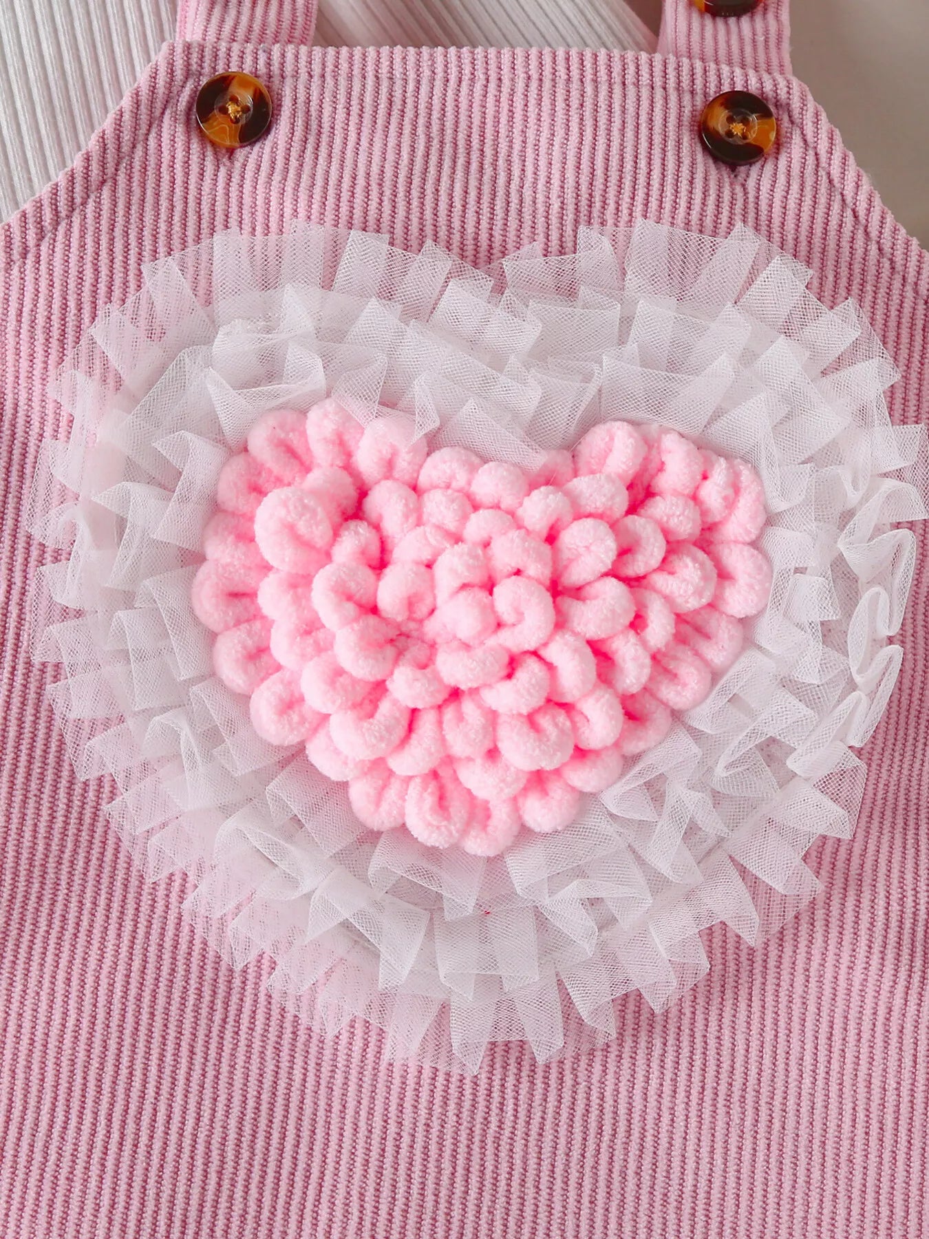 Children's Heart Decor Corduroy Overall Dress & Ribbed Top Set