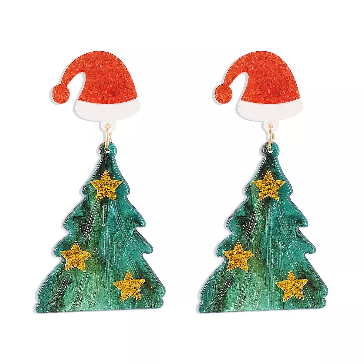 Acrylic Resin Christmas Tree Drop Earrings