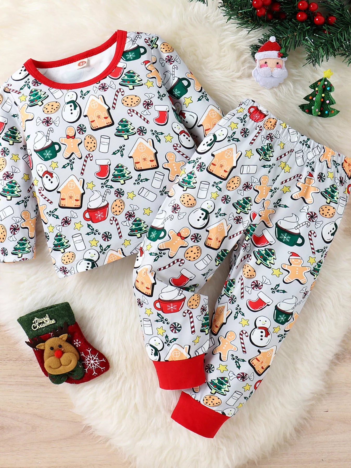 Children's Christmas Print Top and Pants Set