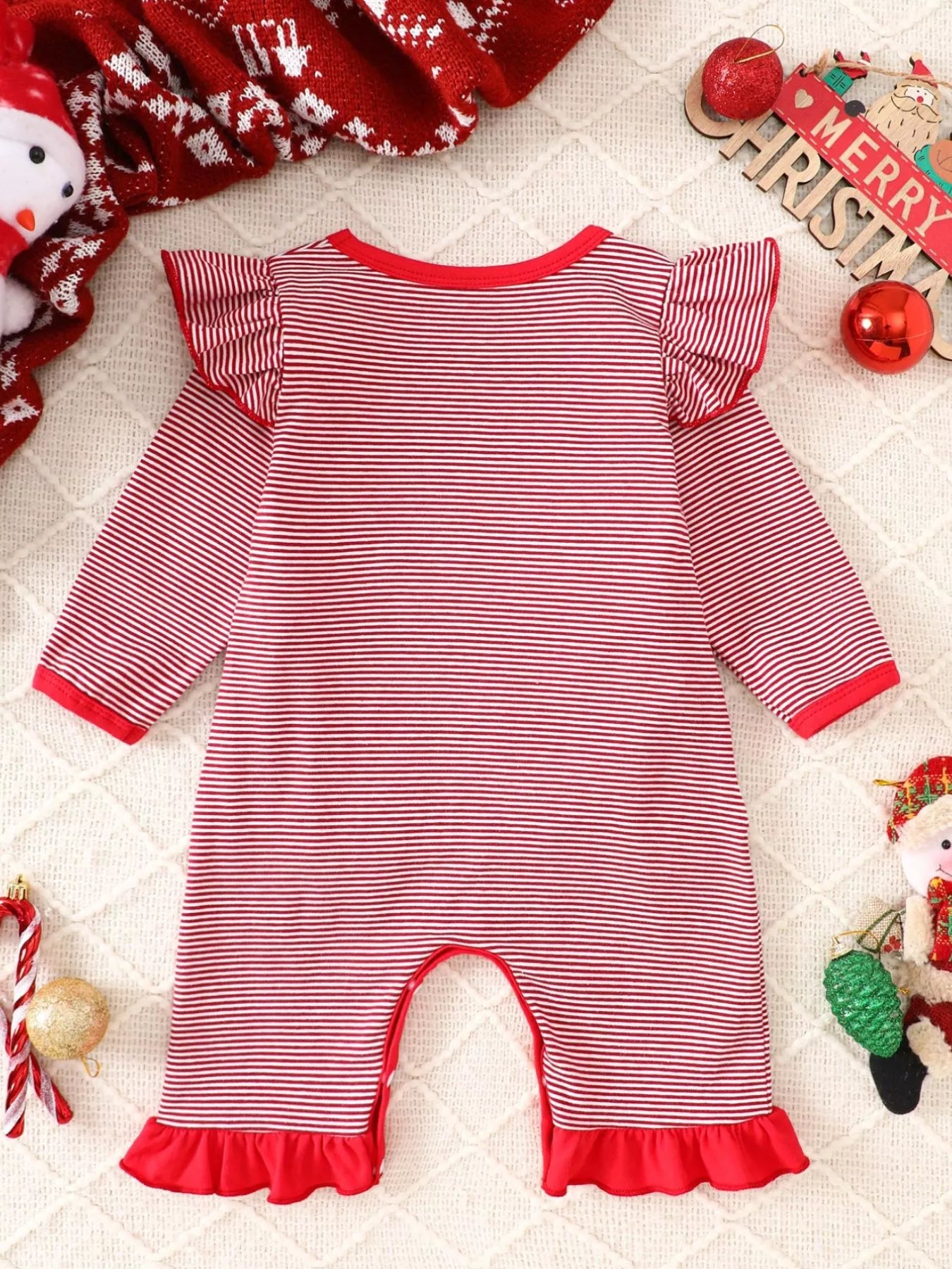 Children's Christmas-Themed Striped Snapped Legs Jumpsuit