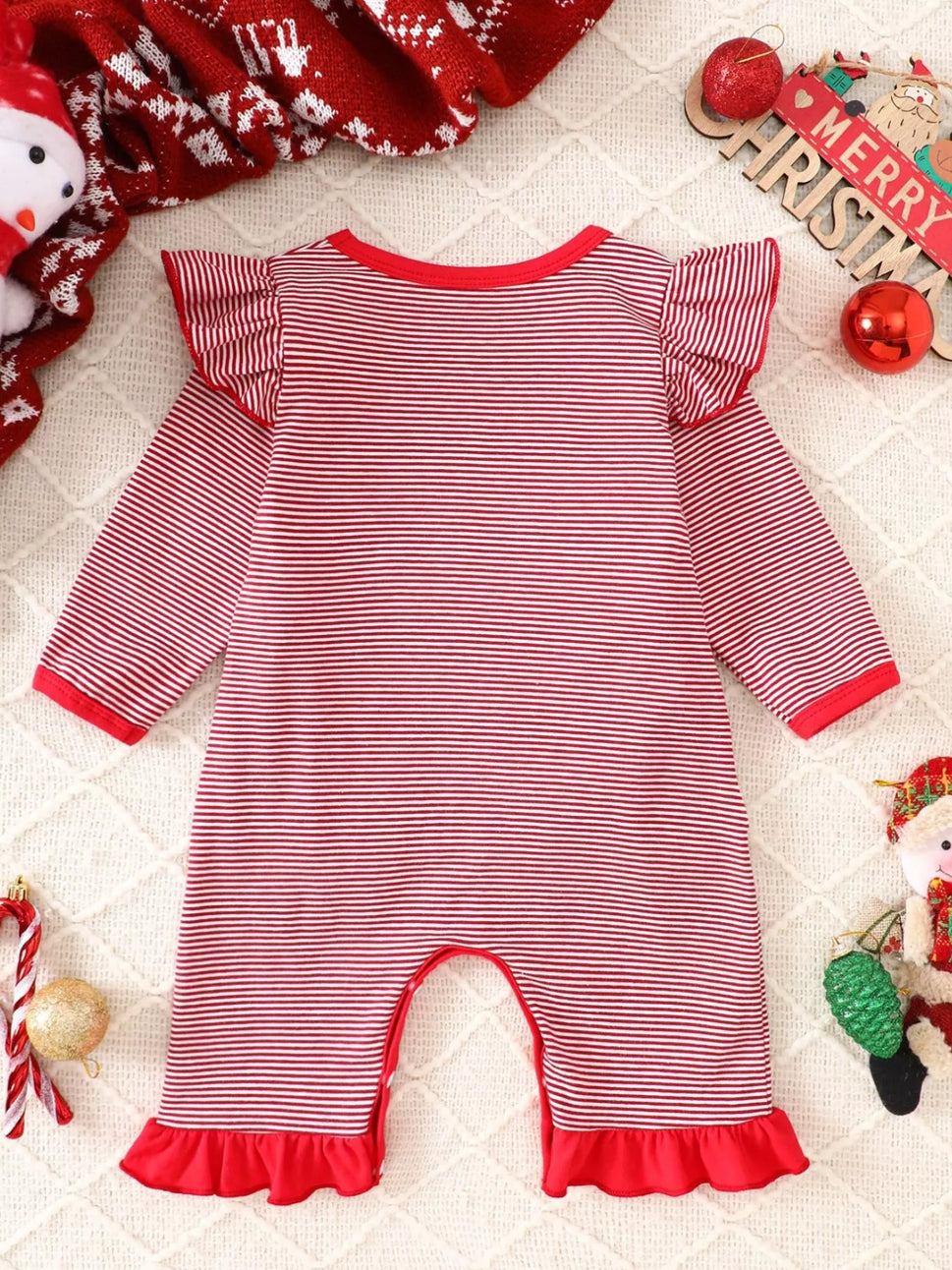 Children's Christmas-Themed Striped Snapped Legs Jumpsuit