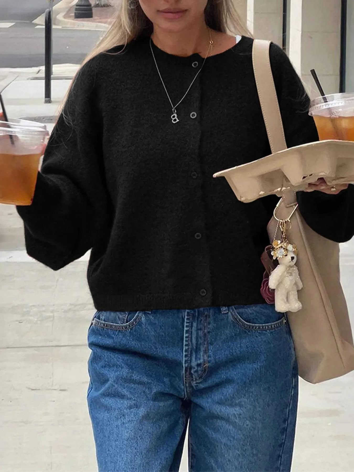 Button-Up Cropped Sweater Cardigan