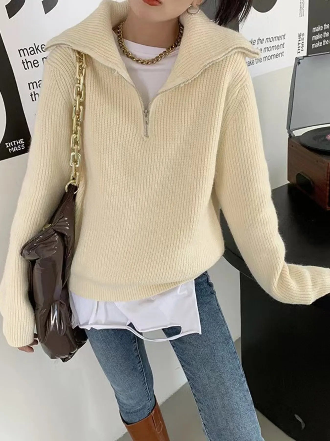 Half-Zip Long Sleeve Sweater