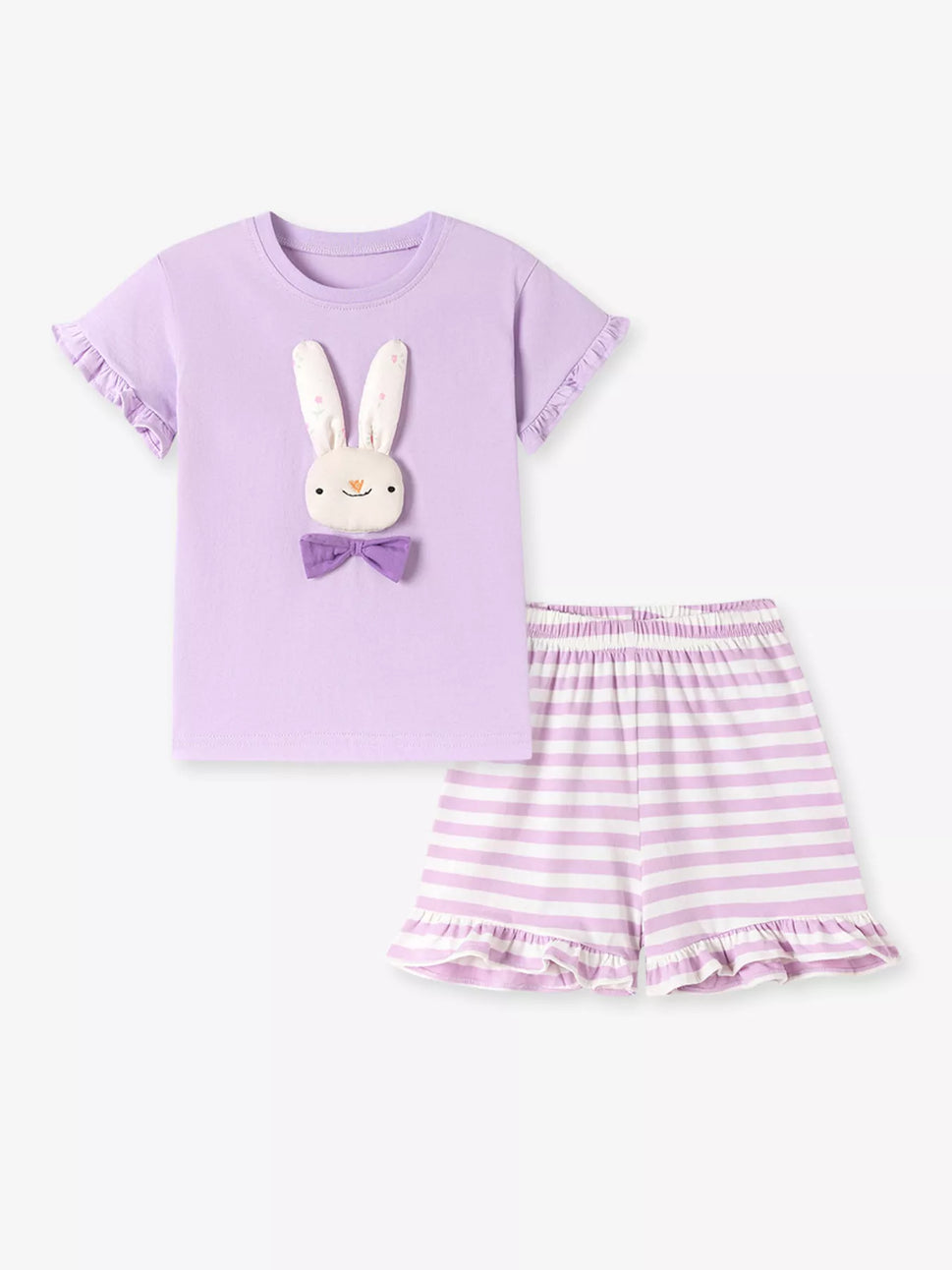 Children's Cute Bunny Applique Ruffle Trim Set