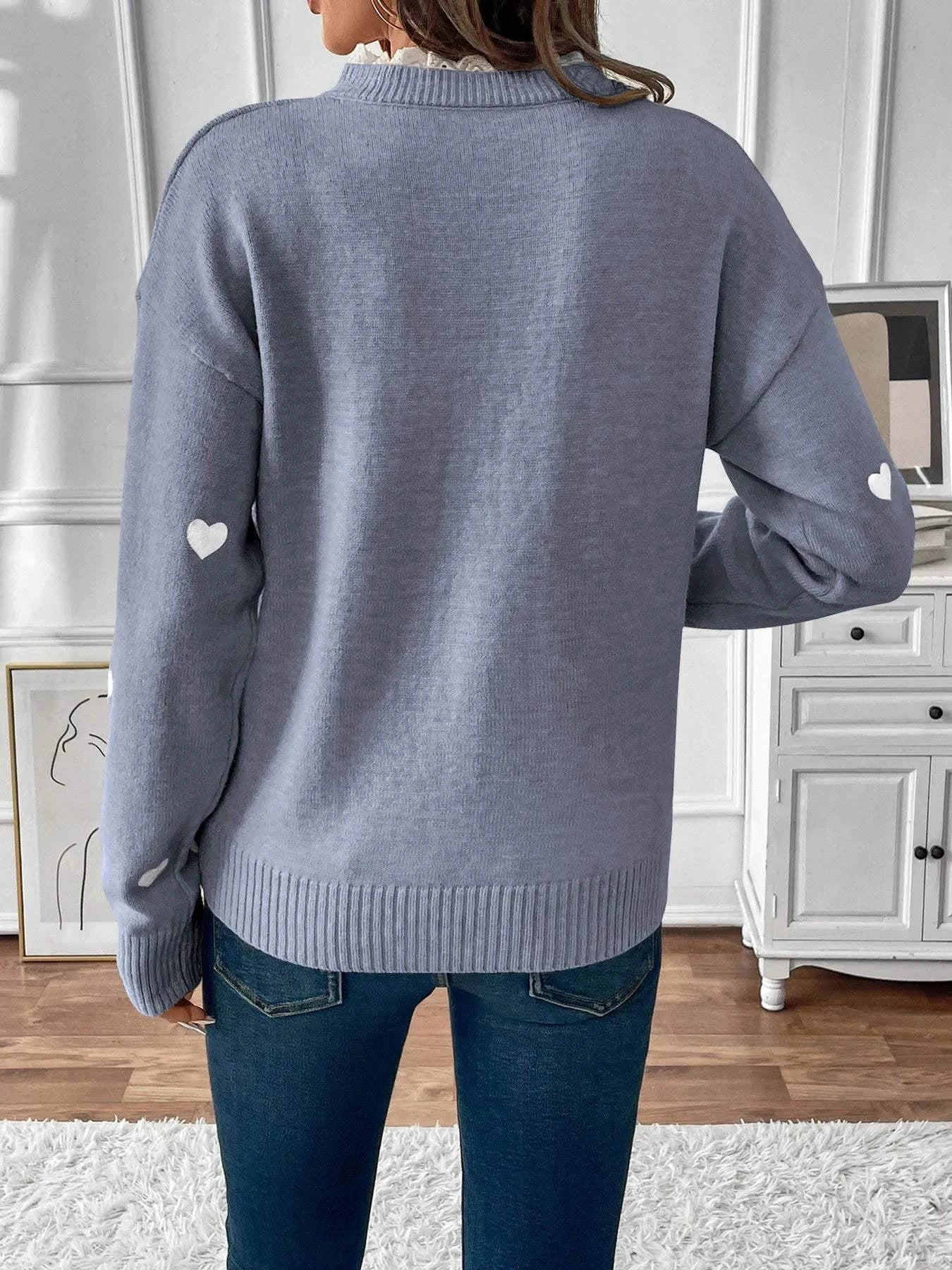 Heart V-Neck Long Sleeve Sweater