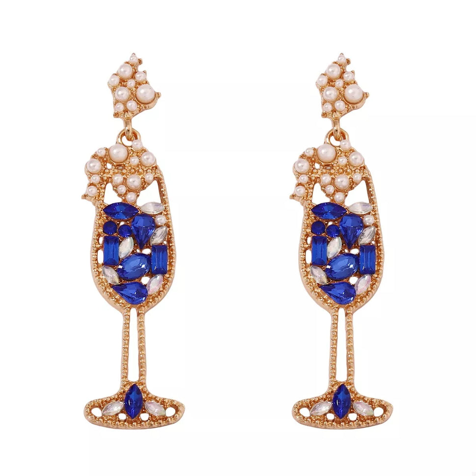 Champagne Glass Rhinestone Dangle Earrings