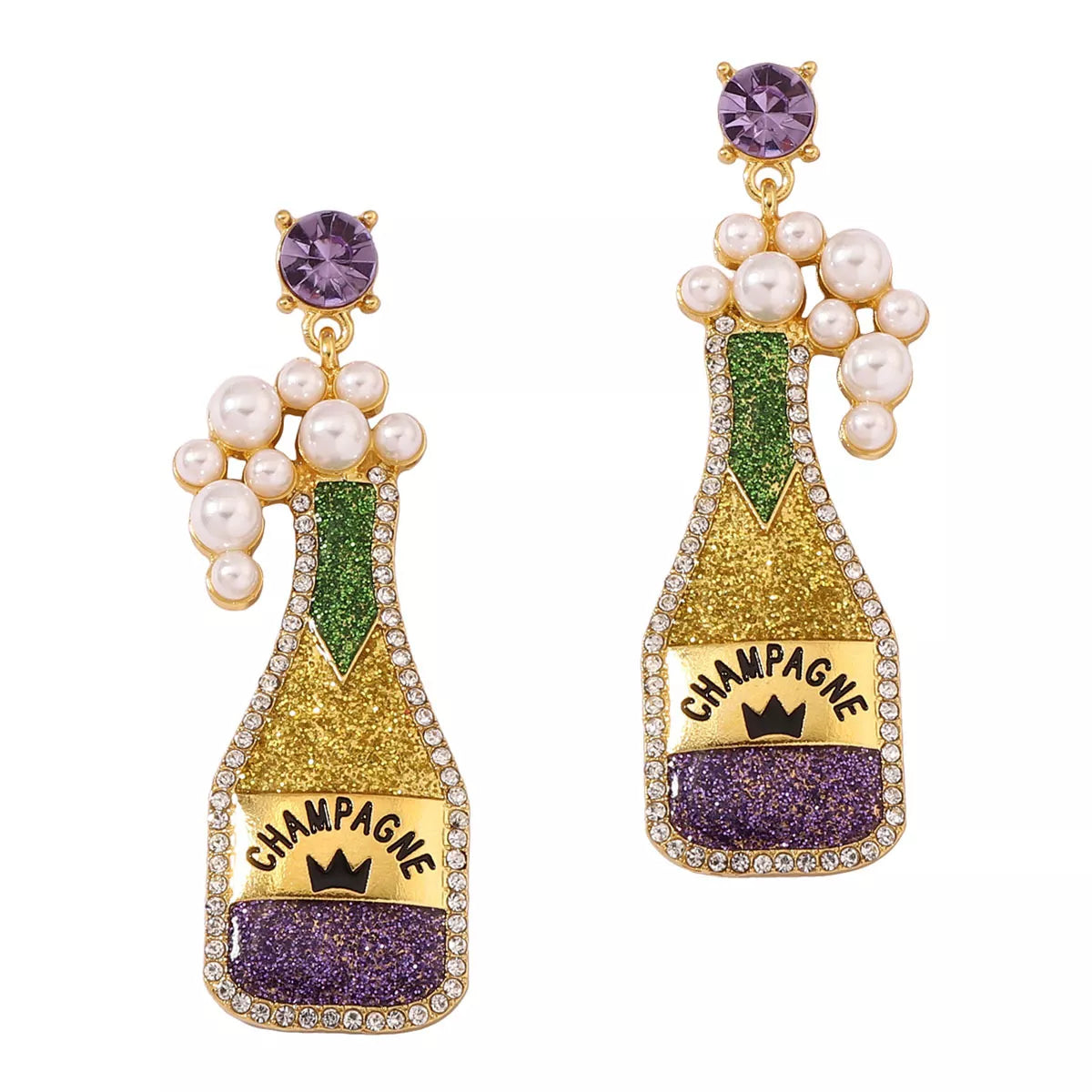 Champagne Bottle Earrings with Pearls