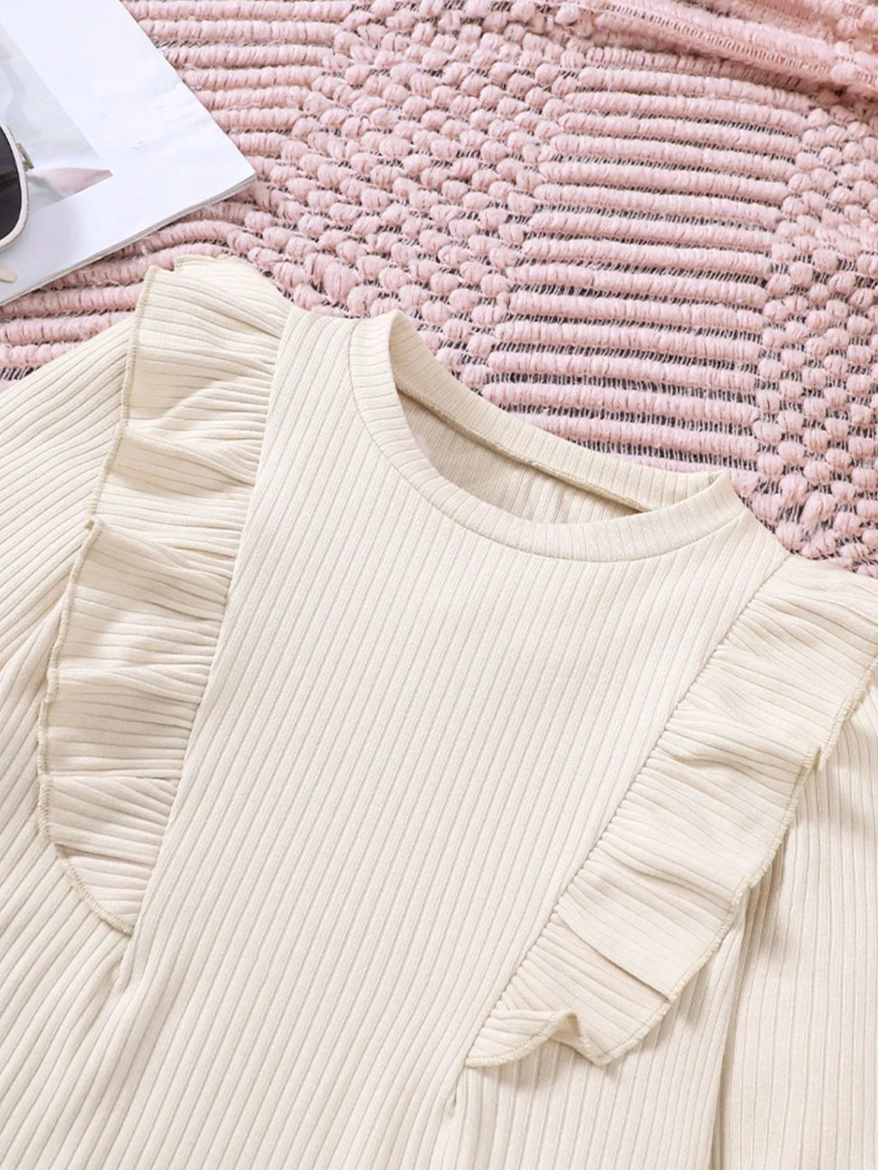 Children's Ruffle Trim Ribbed Top & Corduroy Pants Set