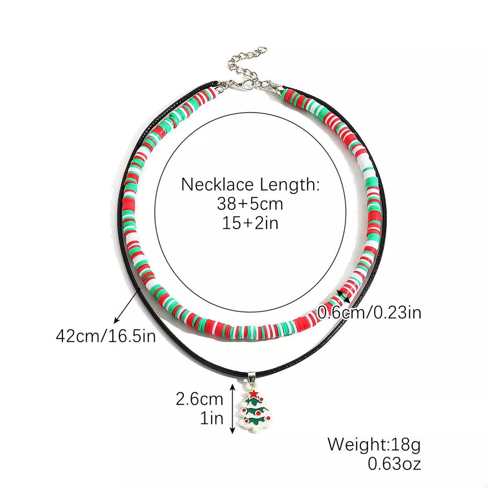 Colorful Double Layered Necklace with Christmas Tree Pendant