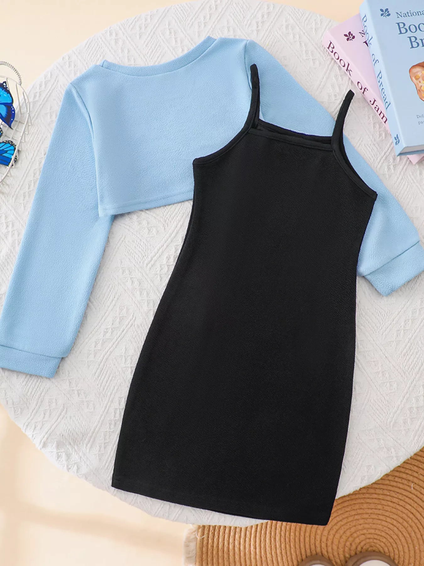 Children's Butterfly Long Sleeve Casual Dress Set