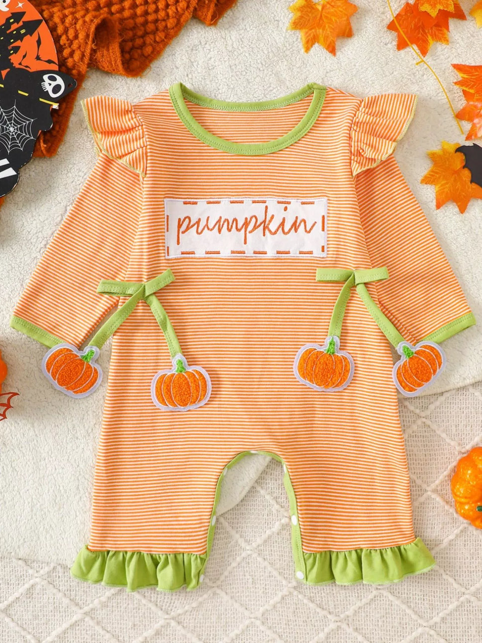 Children's Christmas-Themed Striped Snapped Legs Jumpsuit