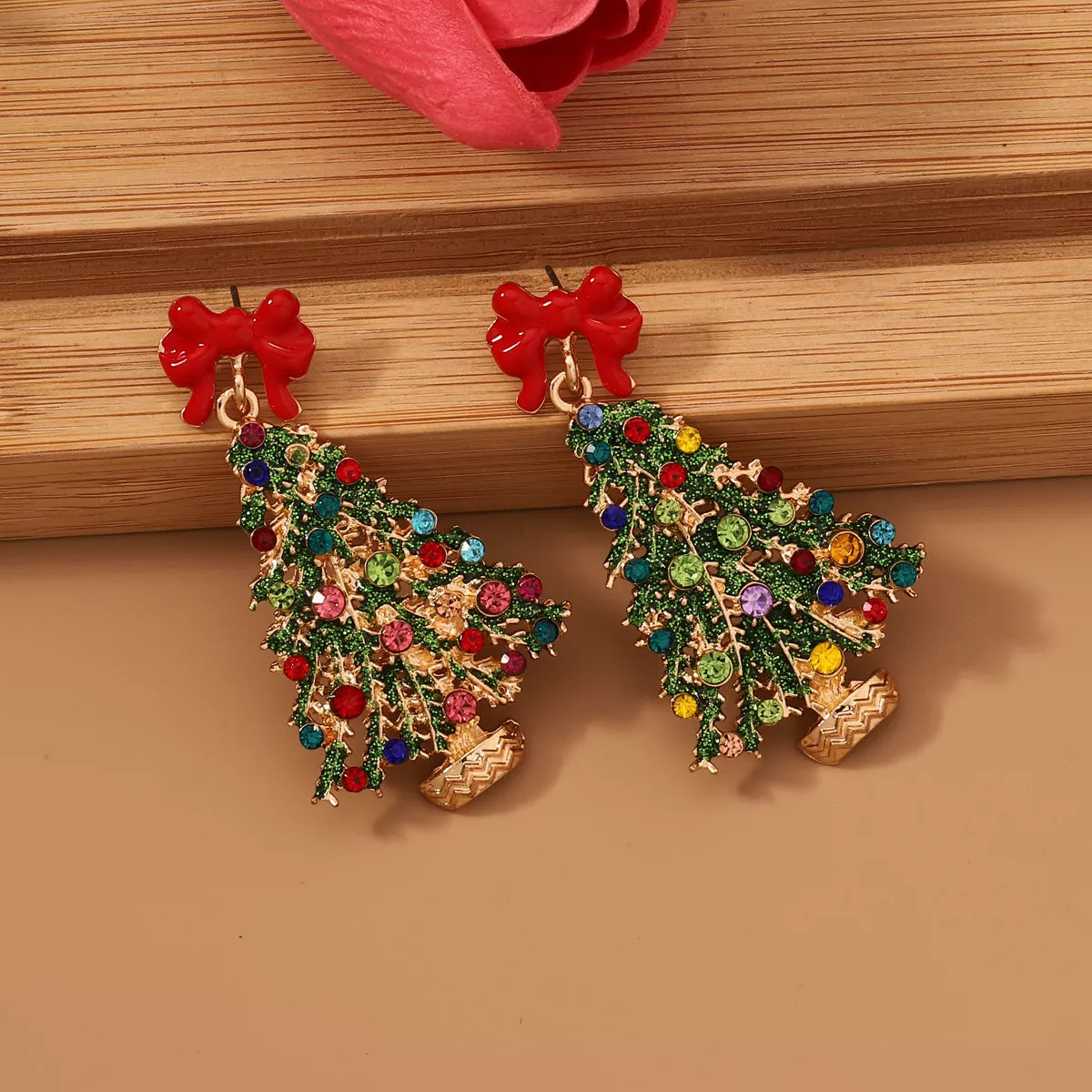 Christmas Tree Earrings with Bow