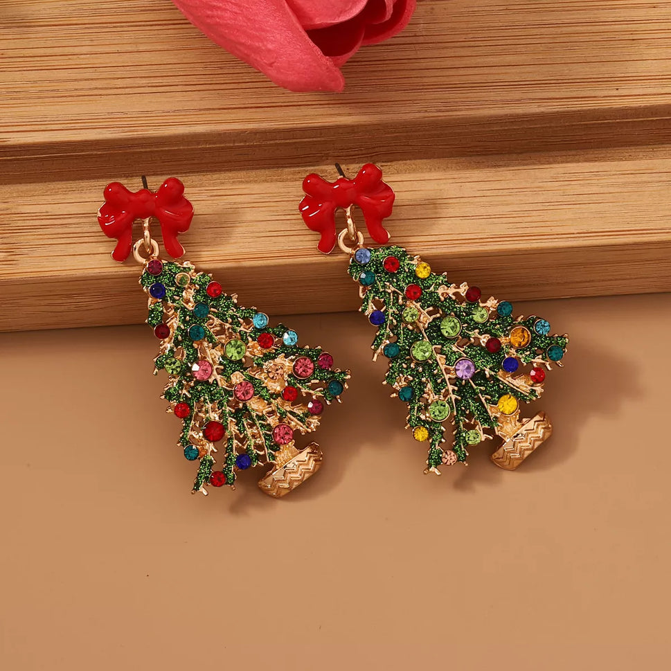 Christmas Tree Earrings with Bow