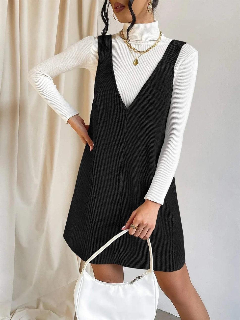 V-Neck Sleeveless Knit Mini Dress