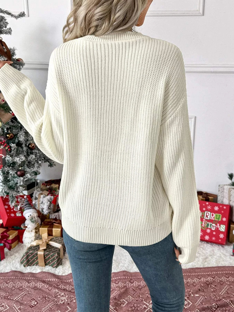 Christmas Bow Dropped Shoulder Sweater