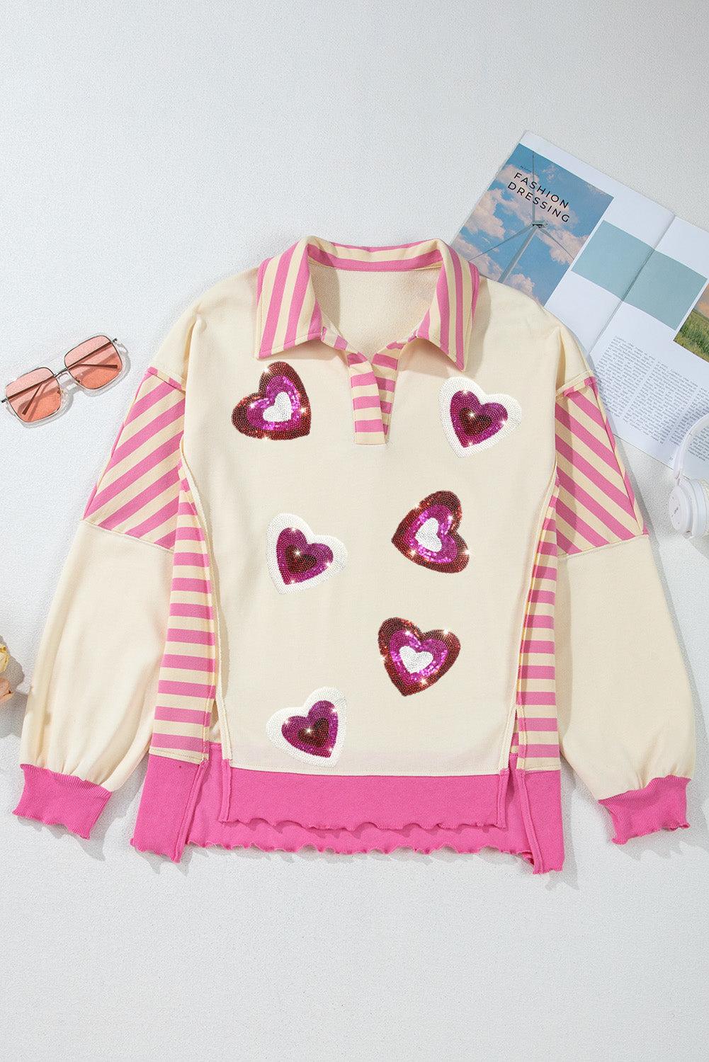 Valentine’s Day Sequin Heart Pattern Long Sleeve Sweatshirt