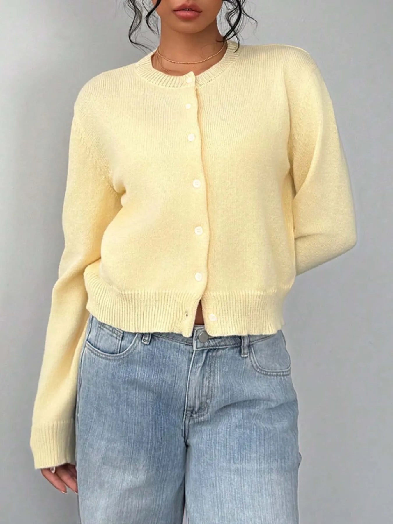 Button-Up Long Sleeve Knit Cardigan