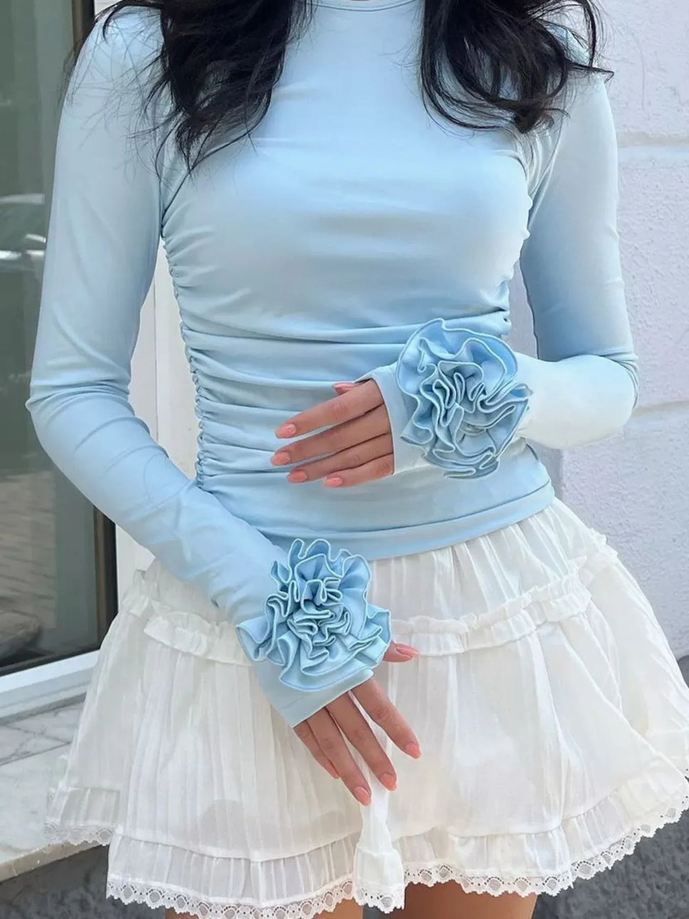 Flower Round Neck Long Sleeve T-Shirt