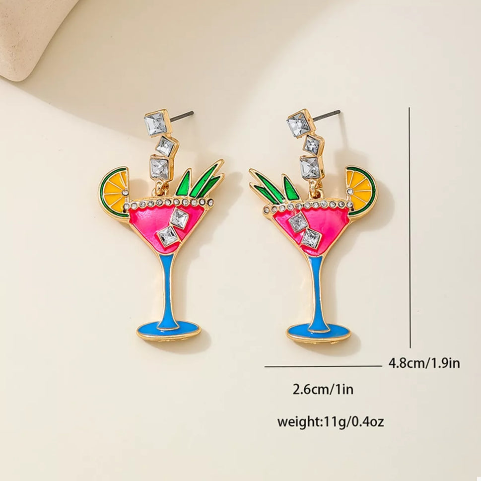 Cocktail Glass Dangle Earrings