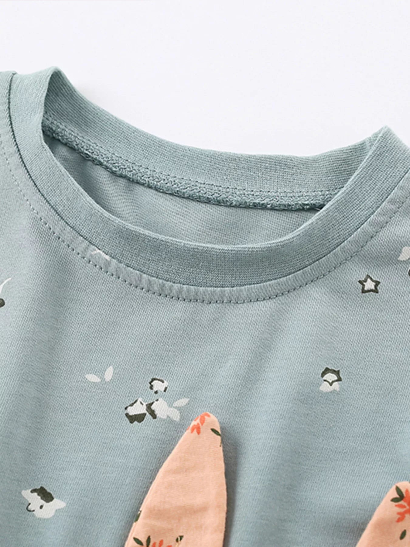 Children's Cute Bunny Applique Long Sleeve Top and Pants Set