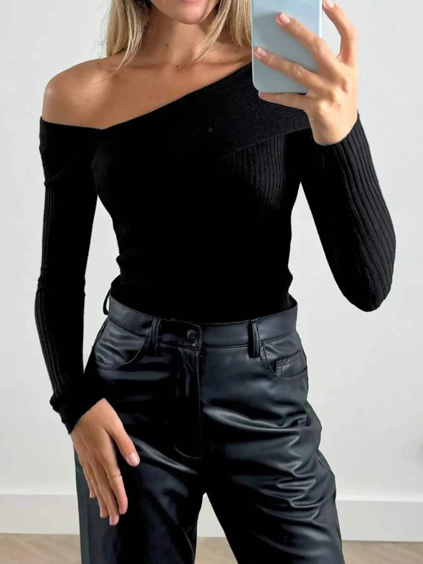 Off-Shoulder Ribbed Knit Top