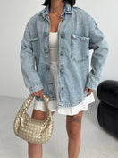 Switch Oversized Distressed Denim Shirt for Women – Light Blue or Dark Grey | Casual Denim Overshirt 3 image