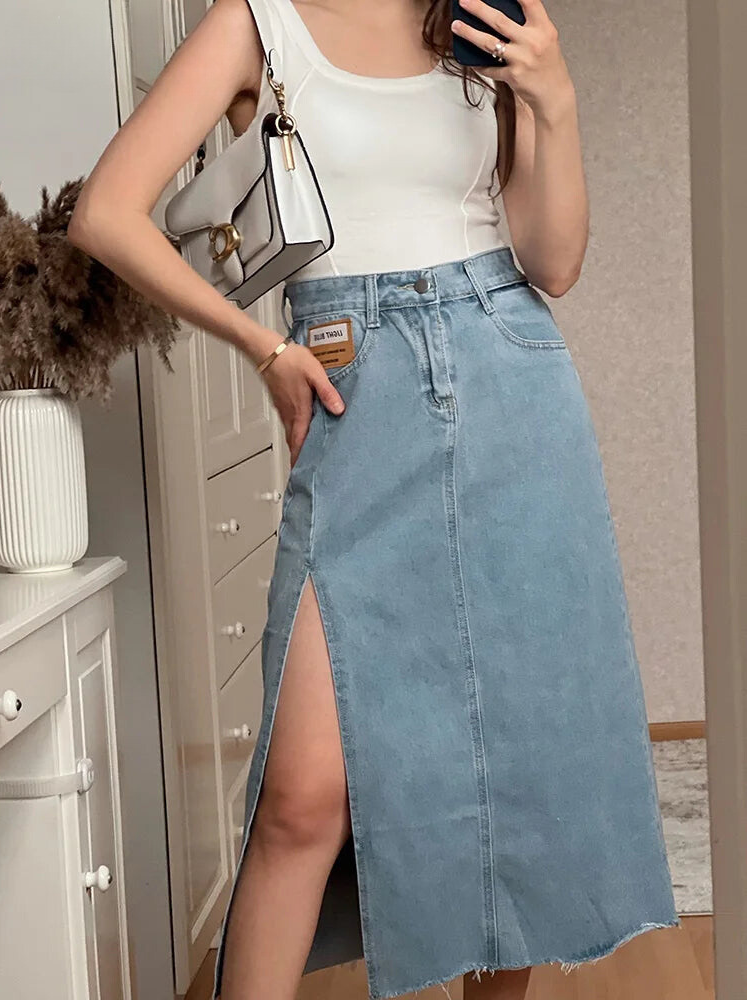 KarSaNy Women’s Side Slit Denim Skirt