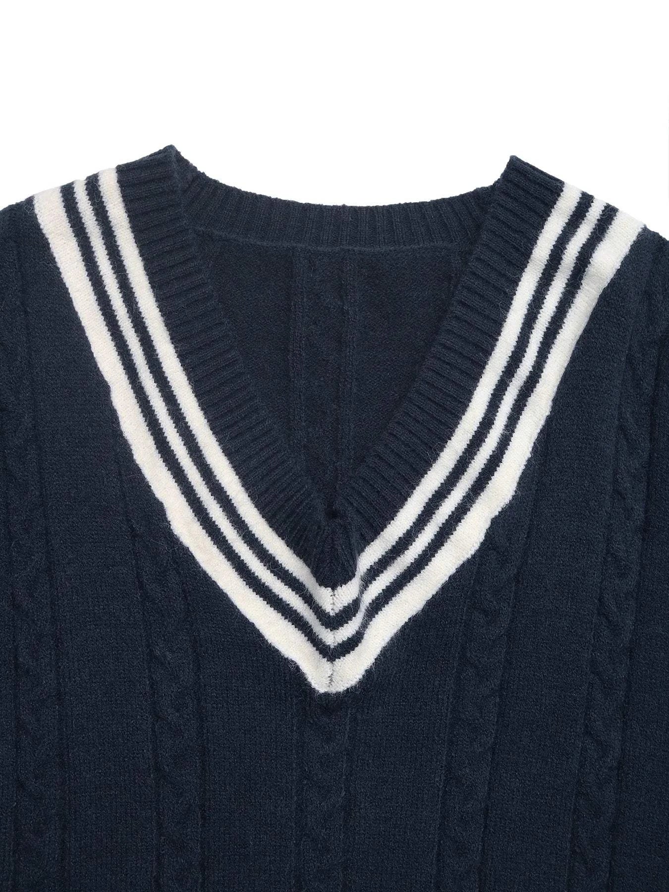 Contrast Striped V-Neck Sweater