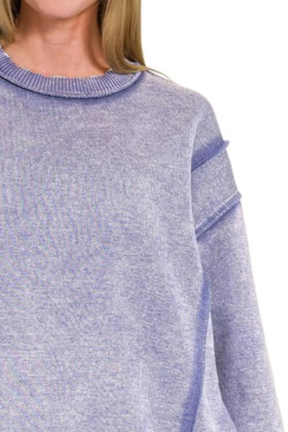 Zenana Acid Wash Exposed-seam Fleece Sweatshirt