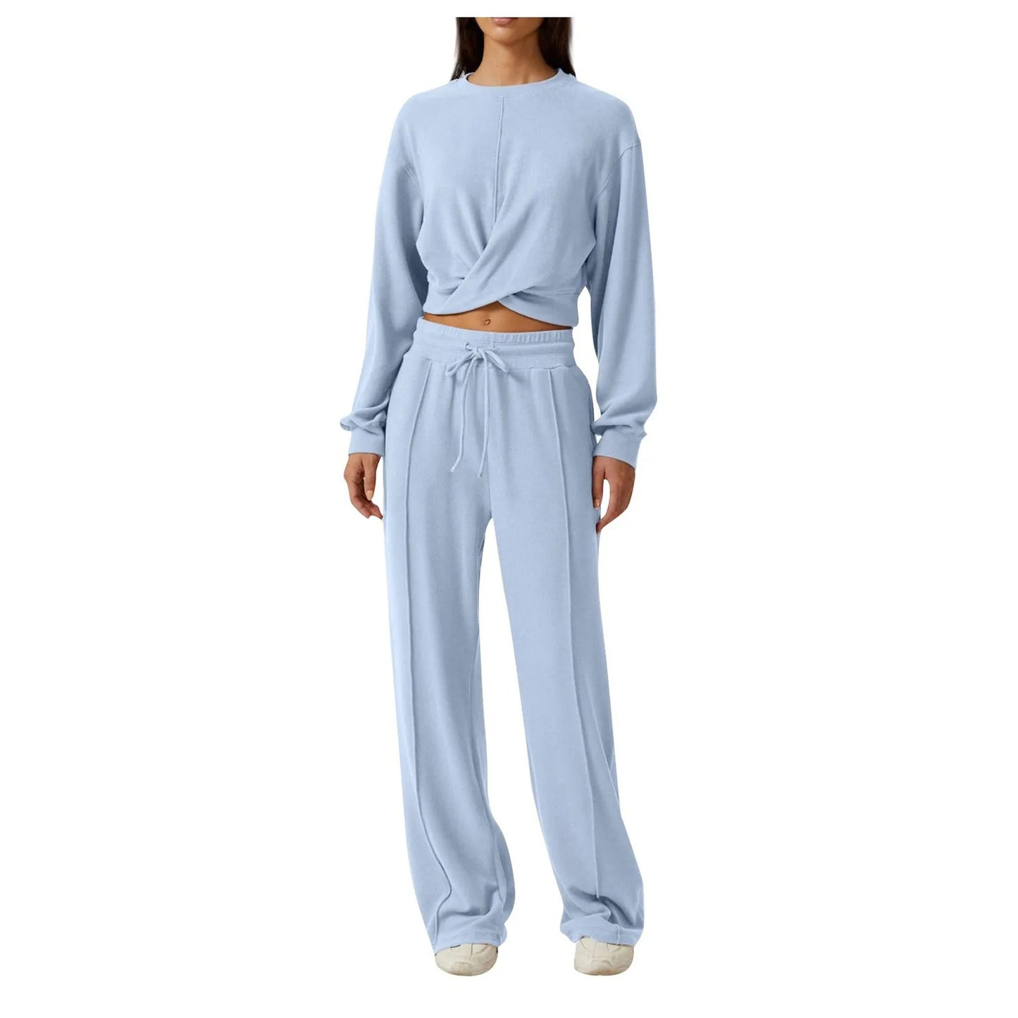 Tracksuit Women Wrapped Knot Cropped Sweatshirts 2 Piece Outfits Women Sweatpant Sets Autumn Casual Baggy Jogging Matching Sets