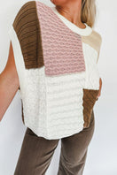 Switch Cable-Knit Color Block Round Neck Sweater Vest 2 image