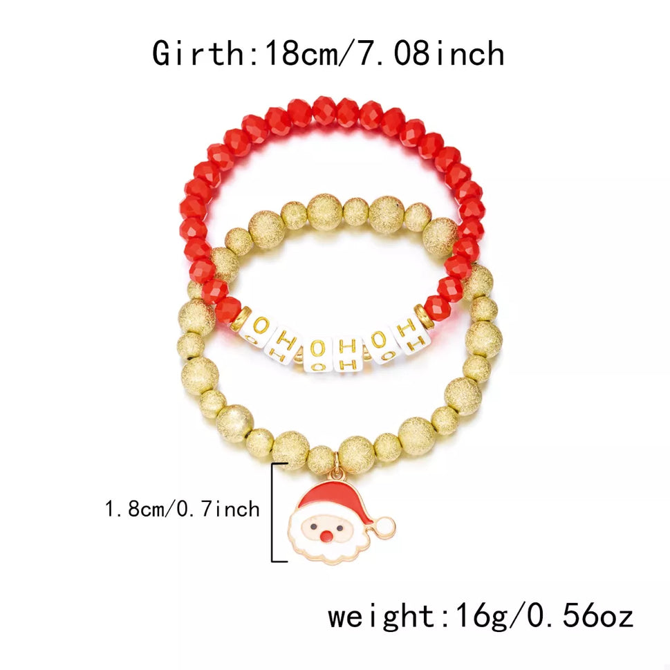 2 Piece Christmas Santa Beaded Bracelet