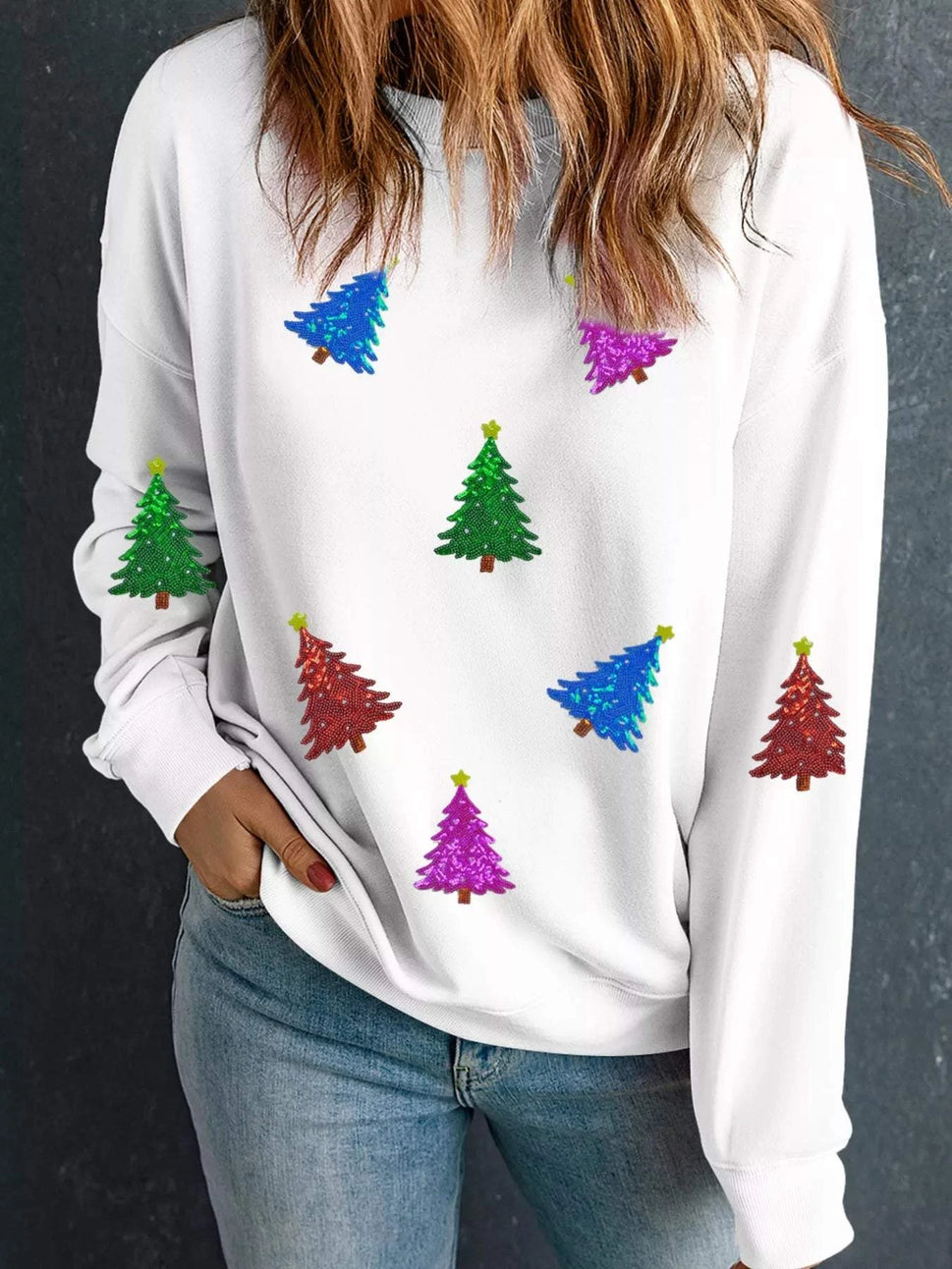 Christmas Tree Patched Patterned Festive Sweatshirt