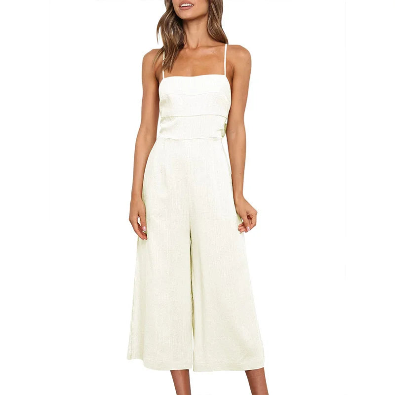 Boho Linen Jumpsuit - Wide Leg One-Piece