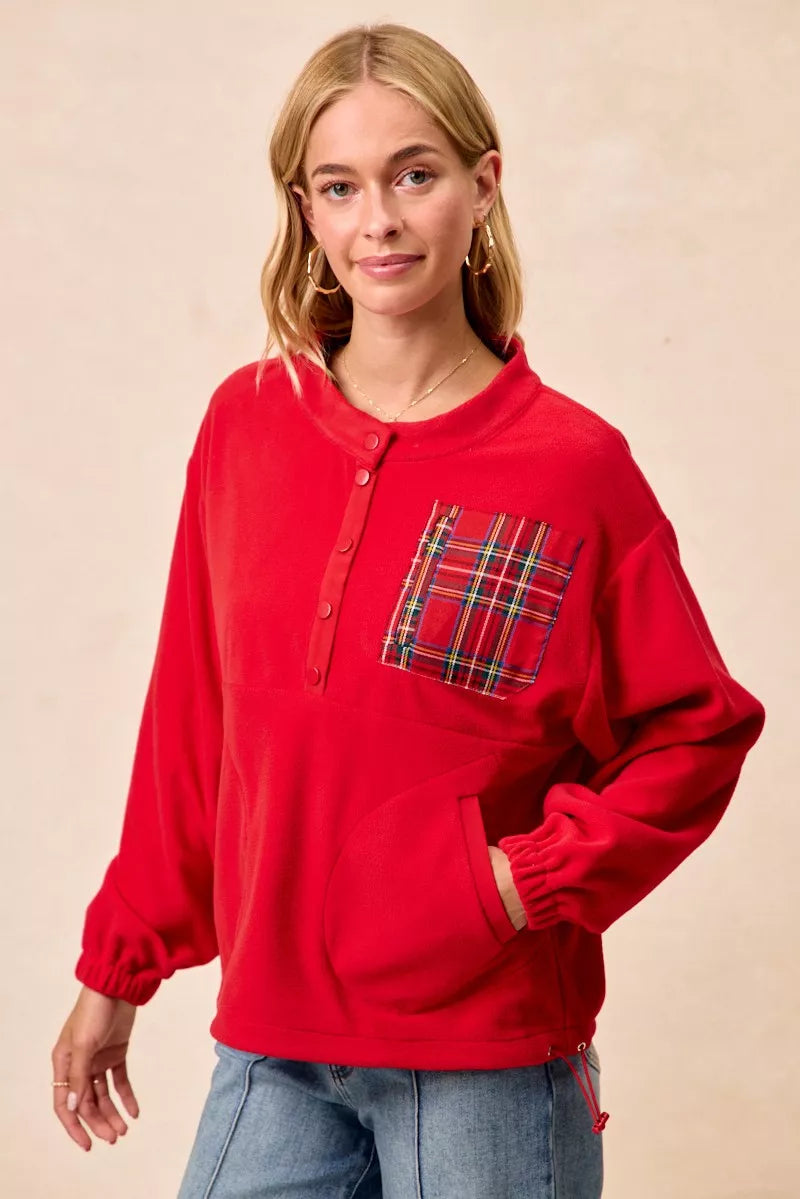 BiBi Christmas Theme Fleece Buttoned Top with Pockets