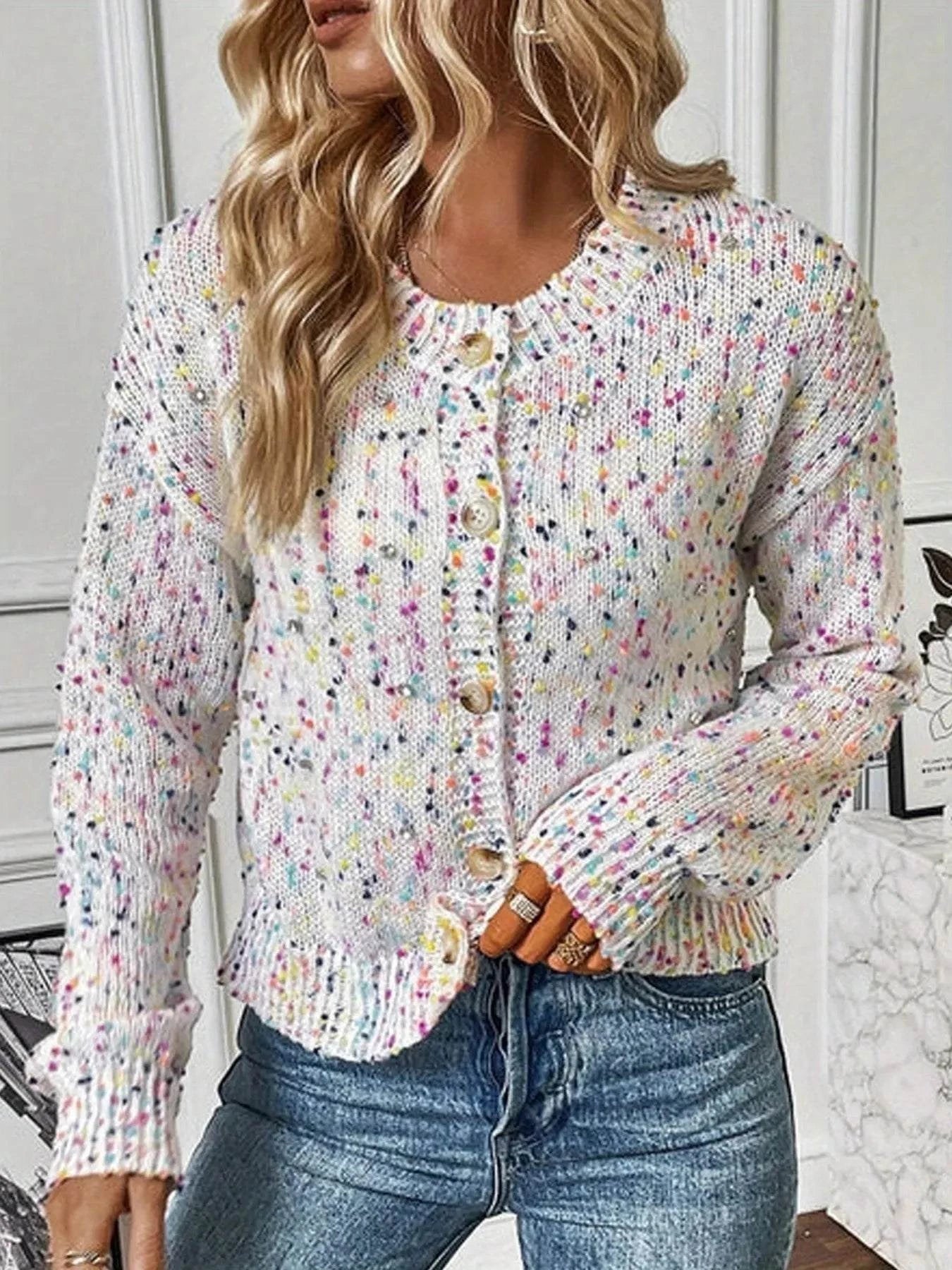 Colorful Button Up Long Sleeve Cardigan