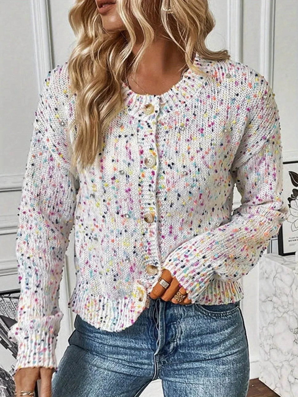 Colorful Button Up Long Sleeve Cardigan