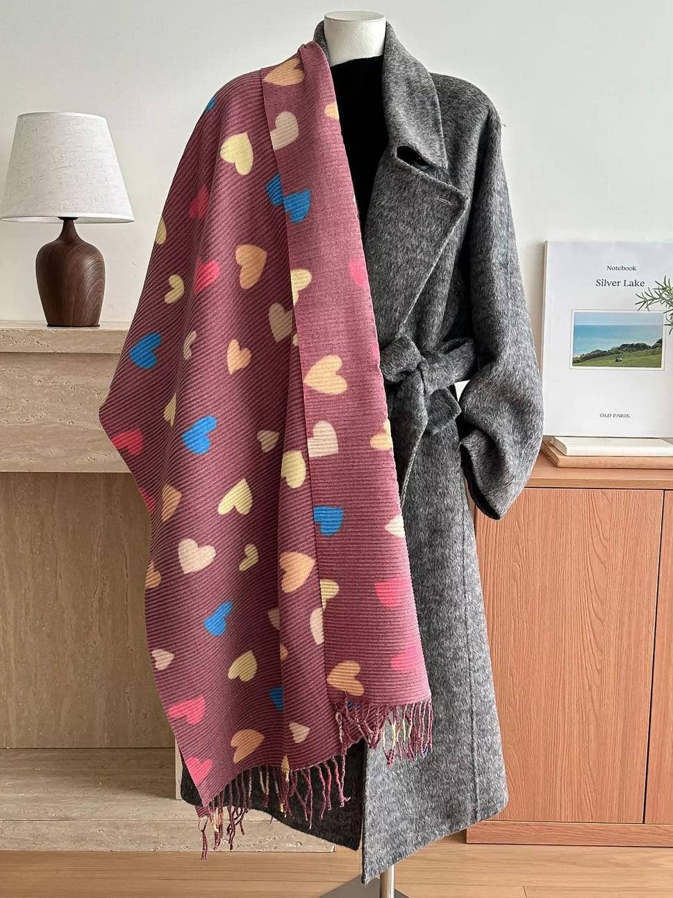 Heart Patterned Tassel Scarf