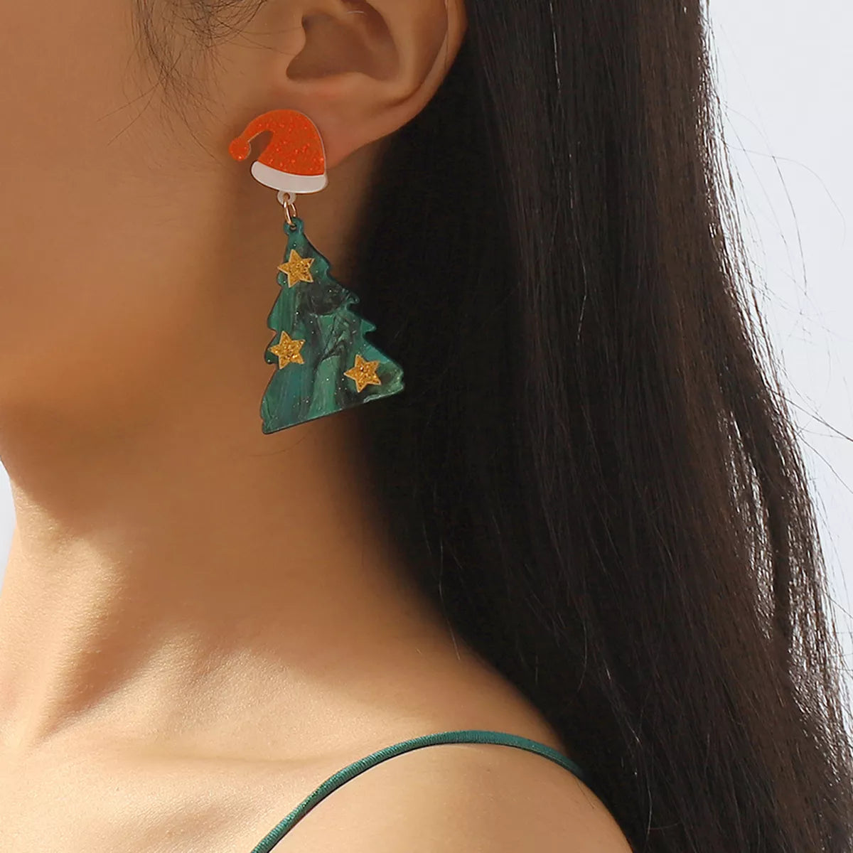 Acrylic Resin Christmas Tree Drop Earrings