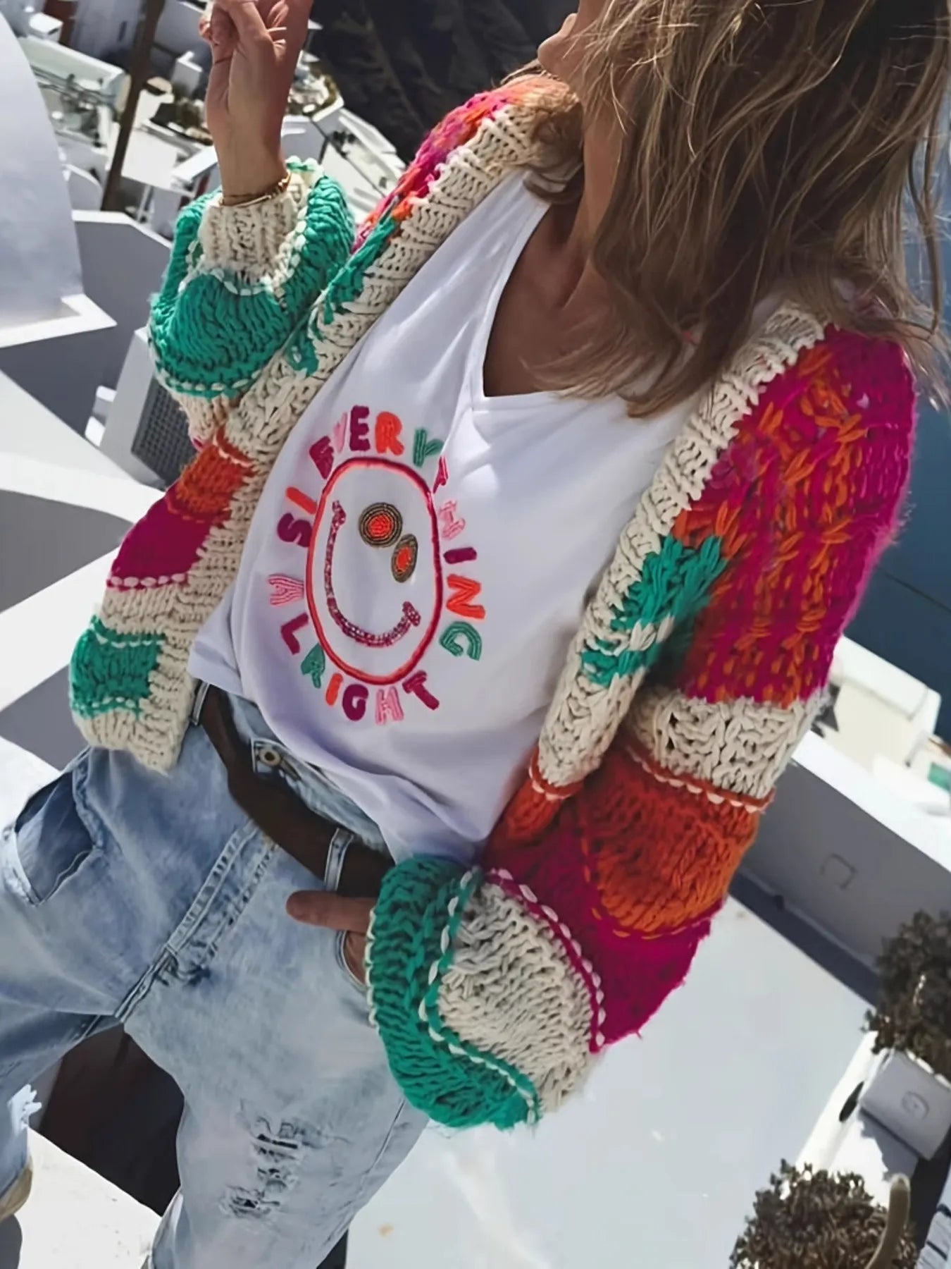 Color Block Open Front Cardigan
