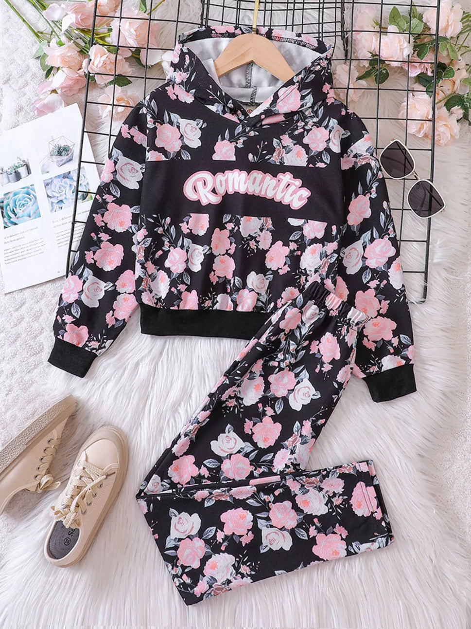 Children's Floral Print Hoodie & Pants Set