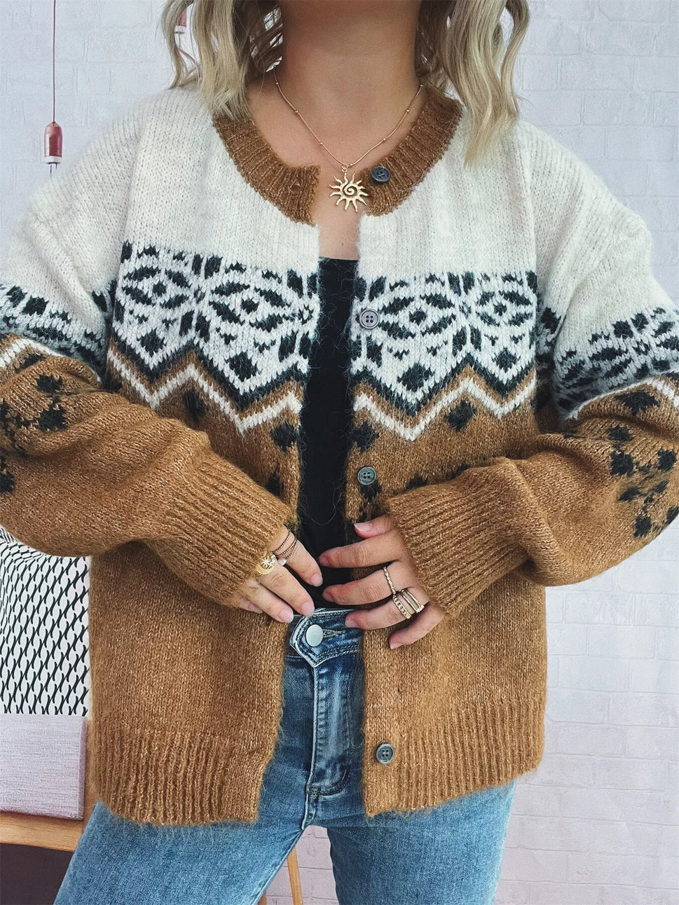 Christmas Button Up Drop Shoulder Cardigan