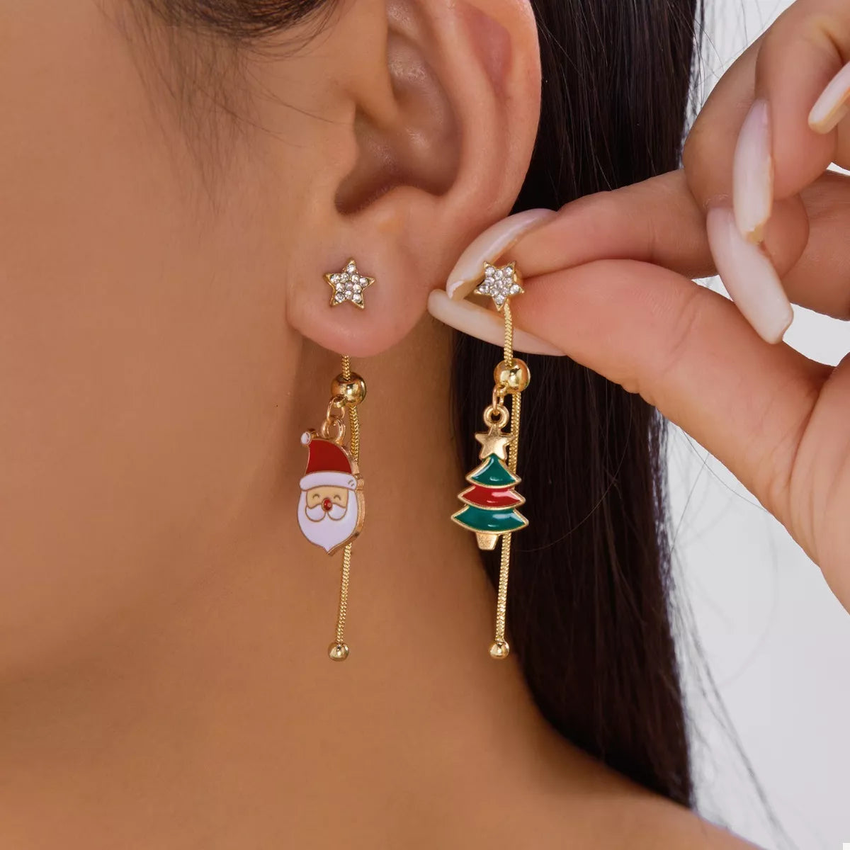 Christmas Santa Asymmetrical Drop Earrings