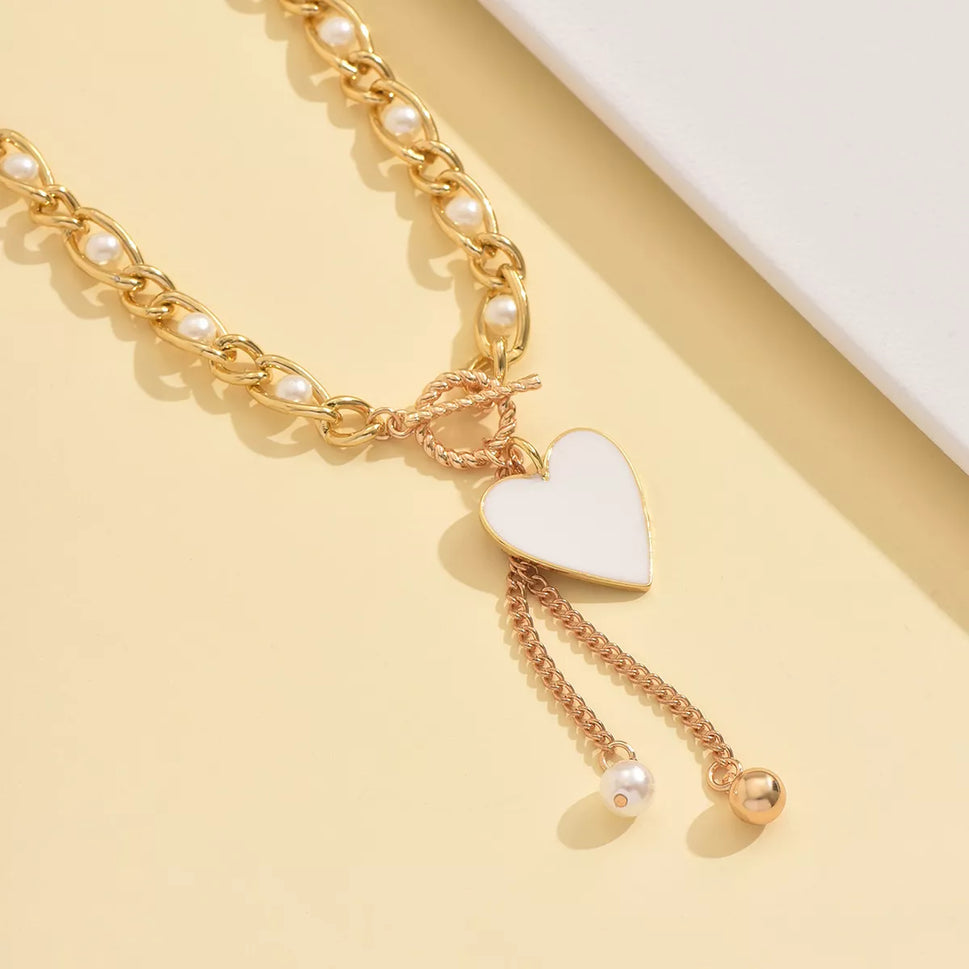 18K Gold-Plated Pearl Heart Necklace
