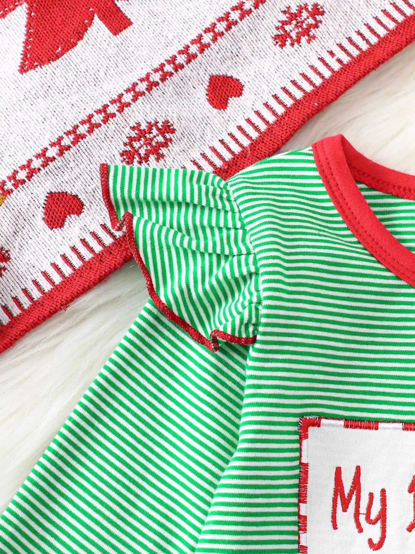 Children's Christmas-Themed Striped Snapped Legs Jumpsuit